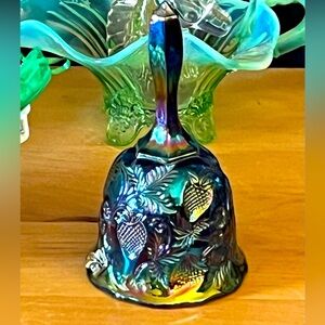 Fenton inverted strawberry amethyst carnival glass bell perfect purple black